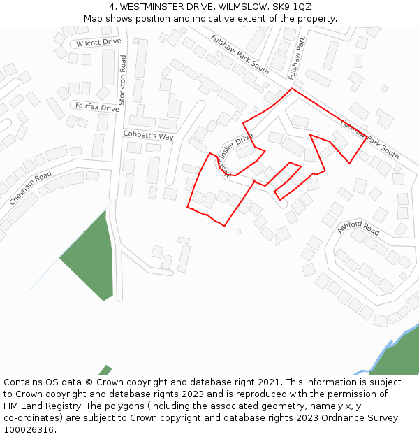 4, WESTMINSTER DRIVE, WILMSLOW, SK9 1QZ: Location map and indicative extent of plot
