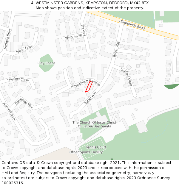 4, WESTMINSTER GARDENS, KEMPSTON, BEDFORD, MK42 8TX: Location map and indicative extent of plot