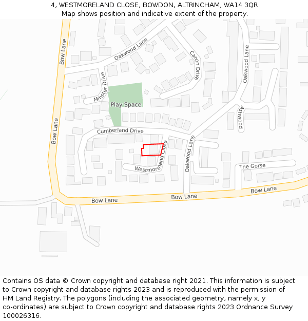 4, WESTMORELAND CLOSE, BOWDON, ALTRINCHAM, WA14 3QR: Location map and indicative extent of plot