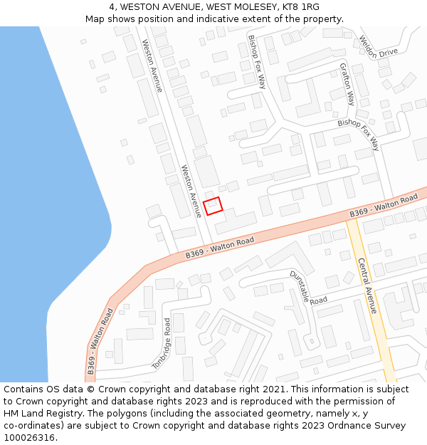 4, WESTON AVENUE, WEST MOLESEY, KT8 1RG: Location map and indicative extent of plot