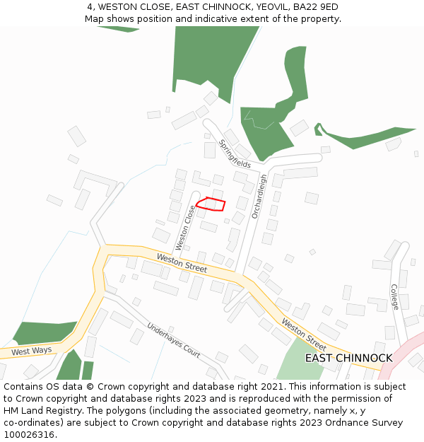 4, WESTON CLOSE, EAST CHINNOCK, YEOVIL, BA22 9ED: Location map and indicative extent of plot