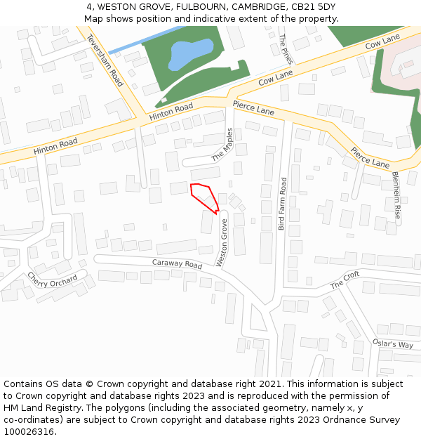 4, WESTON GROVE, FULBOURN, CAMBRIDGE, CB21 5DY: Location map and indicative extent of plot