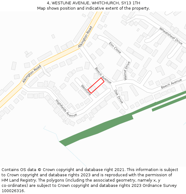 4, WESTUNE AVENUE, WHITCHURCH, SY13 1TH: Location map and indicative extent of plot