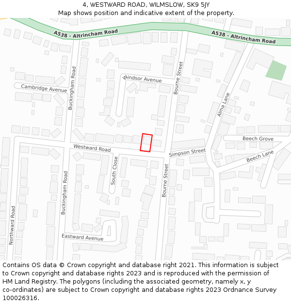 4, WESTWARD ROAD, WILMSLOW, SK9 5JY: Location map and indicative extent of plot