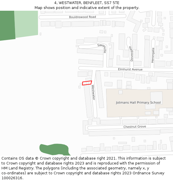 4, WESTWATER, BENFLEET, SS7 5TE: Location map and indicative extent of plot