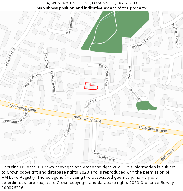 4, WESTWATES CLOSE, BRACKNELL, RG12 2ED: Location map and indicative extent of plot