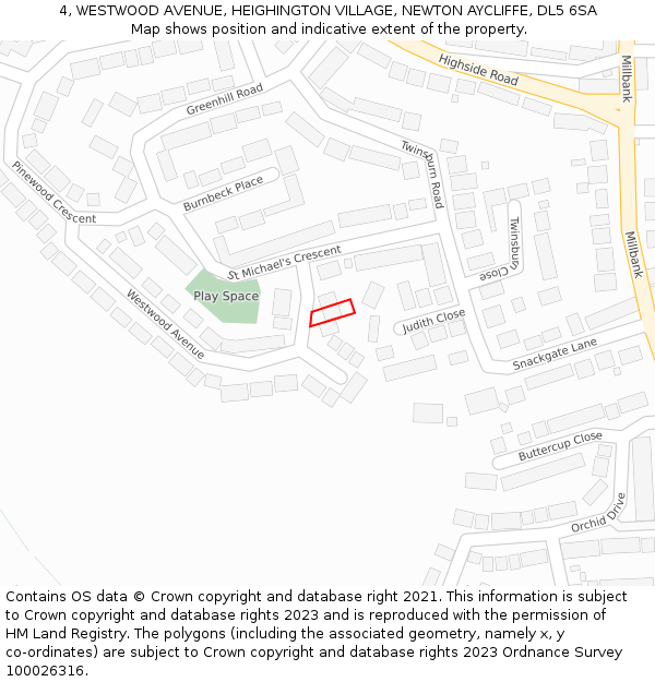 4, WESTWOOD AVENUE, HEIGHINGTON VILLAGE, NEWTON AYCLIFFE, DL5 6SA: Location map and indicative extent of plot