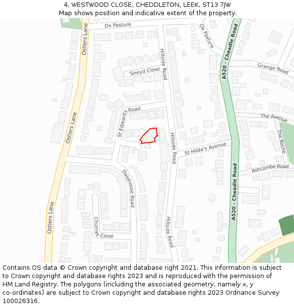 4, WESTWOOD CLOSE, CHEDDLETON, LEEK, ST13 7JW: Location map and indicative extent of plot