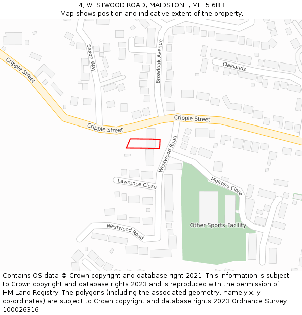 4, WESTWOOD ROAD, MAIDSTONE, ME15 6BB: Location map and indicative extent of plot