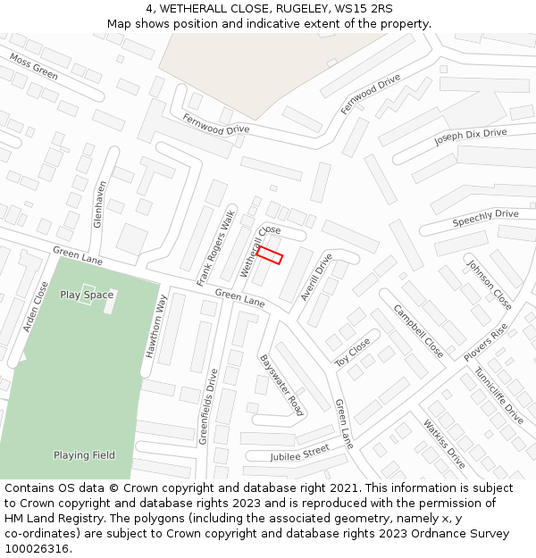 4, WETHERALL CLOSE, RUGELEY, WS15 2RS: Location map and indicative extent of plot