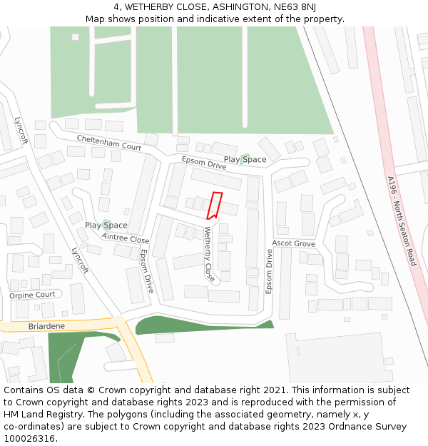 4, WETHERBY CLOSE, ASHINGTON, NE63 8NJ: Location map and indicative extent of plot