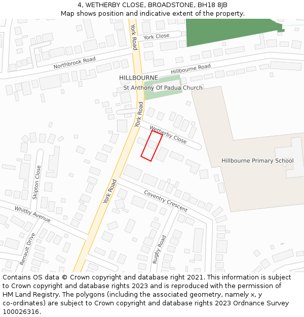 4, WETHERBY CLOSE, BROADSTONE, BH18 8JB: Location map and indicative extent of plot