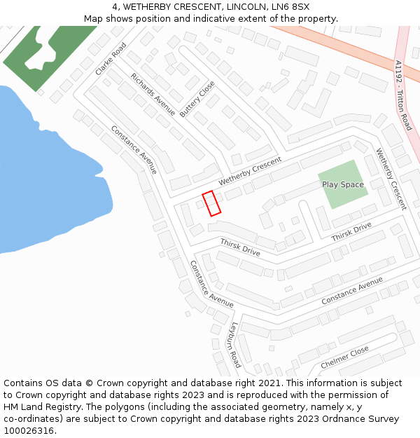 4, WETHERBY CRESCENT, LINCOLN, LN6 8SX: Location map and indicative extent of plot