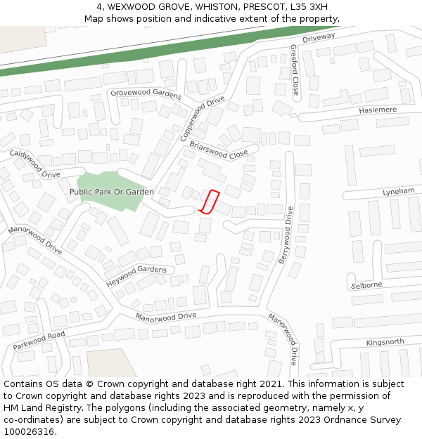 4, WEXWOOD GROVE, WHISTON, PRESCOT, L35 3XH: Location map and indicative extent of plot