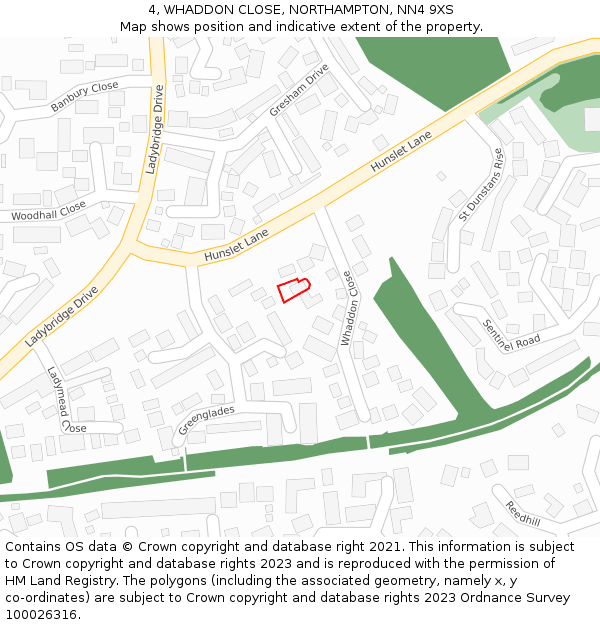 4, WHADDON CLOSE, NORTHAMPTON, NN4 9XS: Location map and indicative extent of plot