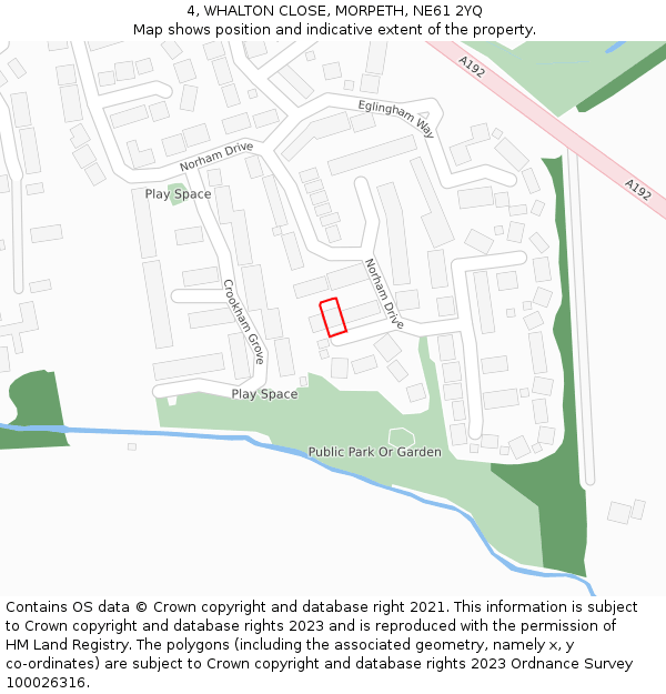 4, WHALTON CLOSE, MORPETH, NE61 2YQ: Location map and indicative extent of plot