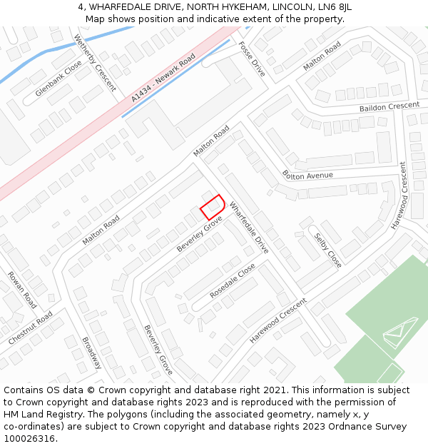 4, WHARFEDALE DRIVE, NORTH HYKEHAM, LINCOLN, LN6 8JL: Location map and indicative extent of plot