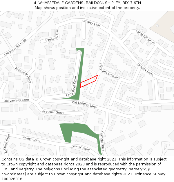 4, WHARFEDALE GARDENS, BAILDON, SHIPLEY, BD17 6TN: Location map and indicative extent of plot