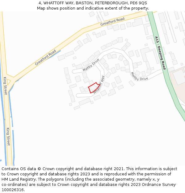 4, WHATTOFF WAY, BASTON, PETERBOROUGH, PE6 9QS: Location map and indicative extent of plot