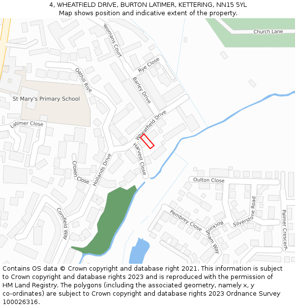 4, WHEATFIELD DRIVE, BURTON LATIMER, KETTERING, NN15 5YL: Location map and indicative extent of plot