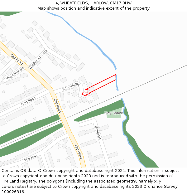 4, WHEATFIELDS, HARLOW, CM17 0HW: Location map and indicative extent of plot