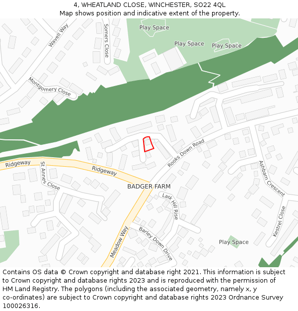 4, WHEATLAND CLOSE, WINCHESTER, SO22 4QL: Location map and indicative extent of plot