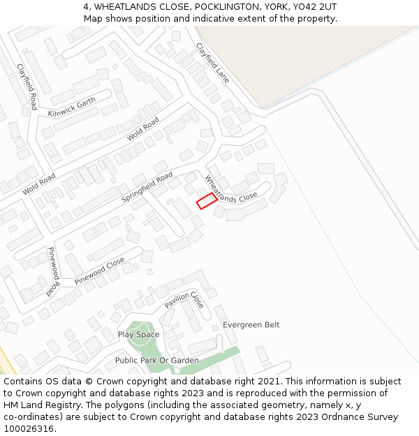 4, WHEATLANDS CLOSE, POCKLINGTON, YORK, YO42 2UT: Location map and indicative extent of plot