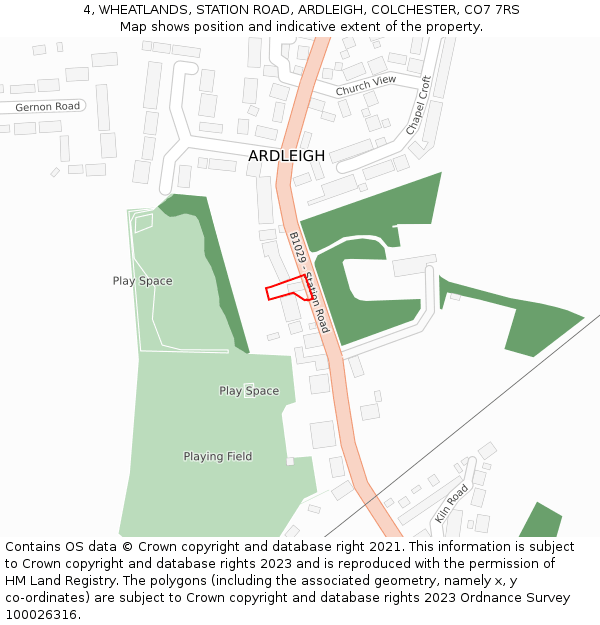 4, WHEATLANDS, STATION ROAD, ARDLEIGH, COLCHESTER, CO7 7RS: Location map and indicative extent of plot