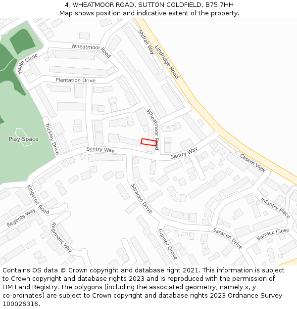 4, WHEATMOOR ROAD, SUTTON COLDFIELD, B75 7HH: Location map and indicative extent of plot