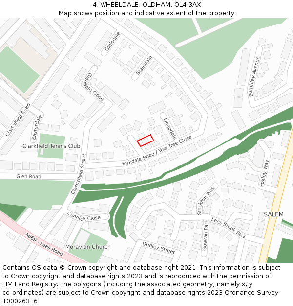 4, WHEELDALE, OLDHAM, OL4 3AX: Location map and indicative extent of plot