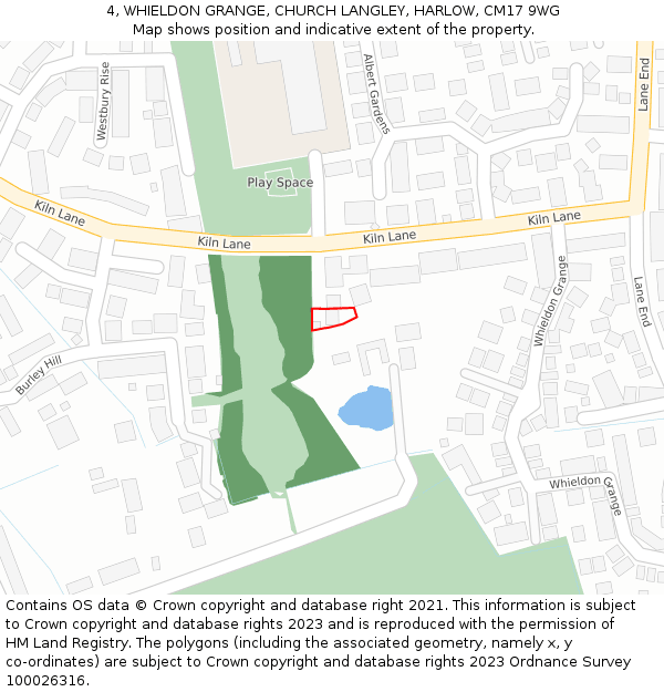 4, WHIELDON GRANGE, CHURCH LANGLEY, HARLOW, CM17 9WG: Location map and indicative extent of plot