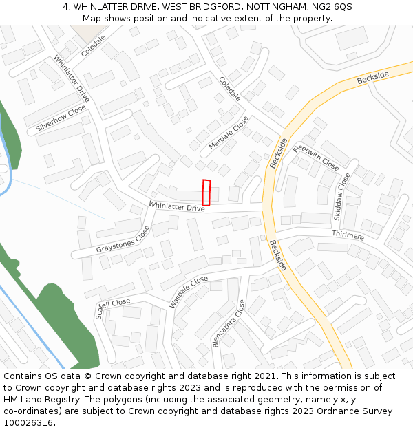 4, WHINLATTER DRIVE, WEST BRIDGFORD, NOTTINGHAM, NG2 6QS: Location map and indicative extent of plot