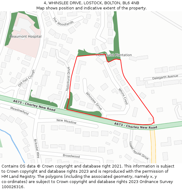 4, WHINSLEE DRIVE, LOSTOCK, BOLTON, BL6 4NB: Location map and indicative extent of plot