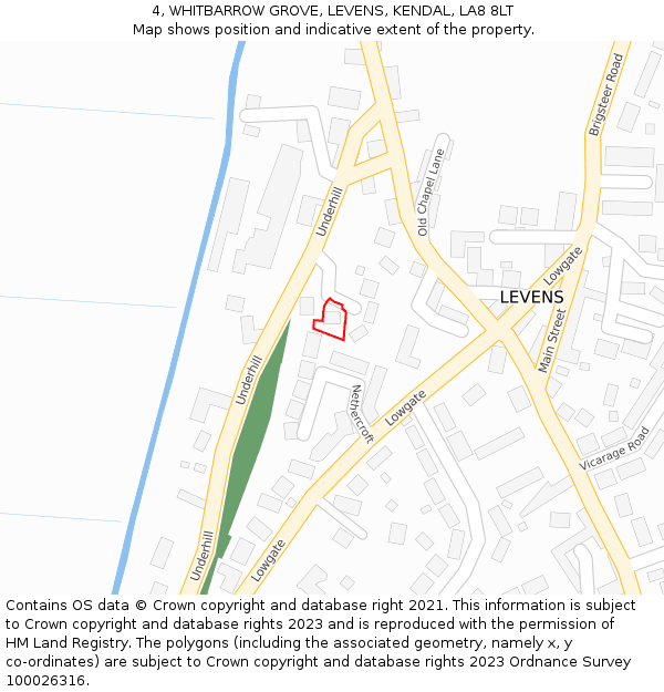 4, WHITBARROW GROVE, LEVENS, KENDAL, LA8 8LT: Location map and indicative extent of plot