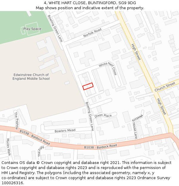 4, WHITE HART CLOSE, BUNTINGFORD, SG9 9DG: Location map and indicative extent of plot