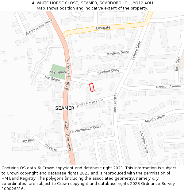 4, WHITE HORSE CLOSE, SEAMER, SCARBOROUGH, YO12 4QH: Location map and indicative extent of plot