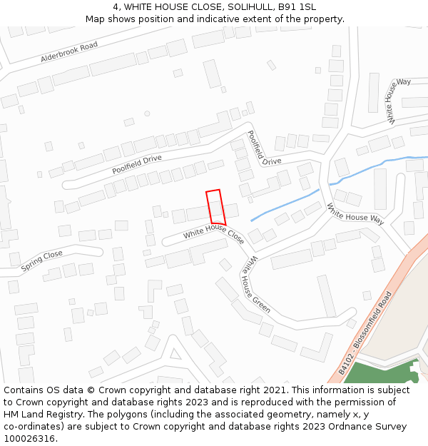 4, WHITE HOUSE CLOSE, SOLIHULL, B91 1SL: Location map and indicative extent of plot