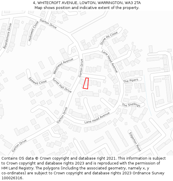 4, WHITECROFT AVENUE, LOWTON, WARRINGTON, WA3 2TA: Location map and indicative extent of plot