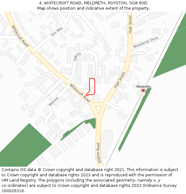 4, WHITECROFT ROAD, MELDRETH, ROYSTON, SG8 6ND: Location map and indicative extent of plot