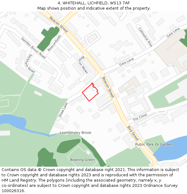 4, WHITEHALL, LICHFIELD, WS13 7AF: Location map and indicative extent of plot