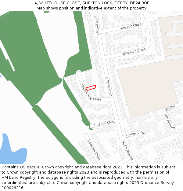 4, WHITEHOUSE CLOSE, SHELTON LOCK, DERBY, DE24 9QE: Location map and indicative extent of plot