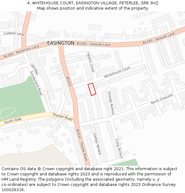 4, WHITEHOUSE COURT, EASINGTON VILLAGE, PETERLEE, SR8 3HZ: Location map and indicative extent of plot