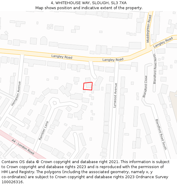 4, WHITEHOUSE WAY, SLOUGH, SL3 7XA: Location map and indicative extent of plot