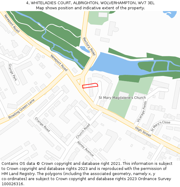 4, WHITELADIES COURT, ALBRIGHTON, WOLVERHAMPTON, WV7 3EL: Location map and indicative extent of plot