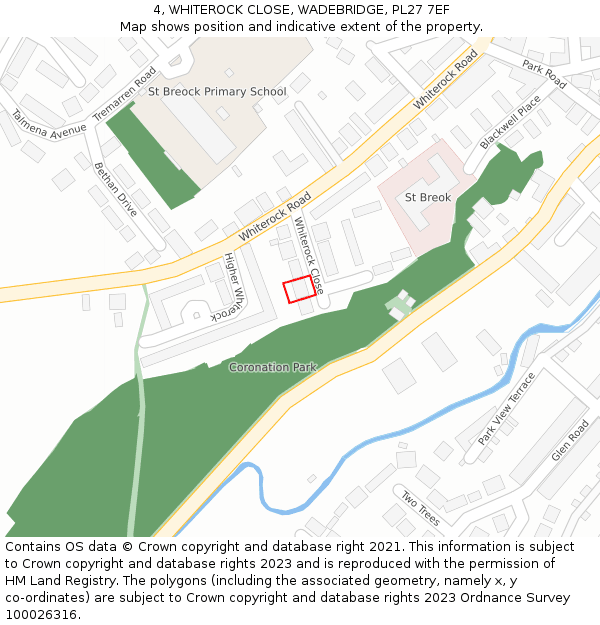 4, WHITEROCK CLOSE, WADEBRIDGE, PL27 7EF: Location map and indicative extent of plot