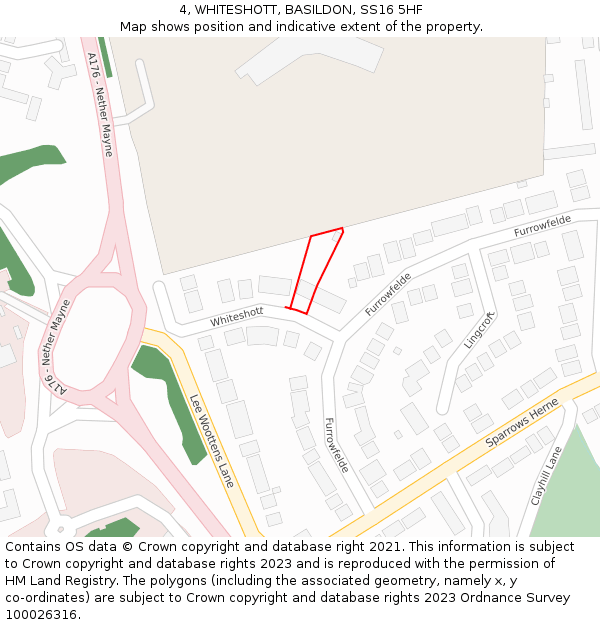 4, WHITESHOTT, BASILDON, SS16 5HF: Location map and indicative extent of plot