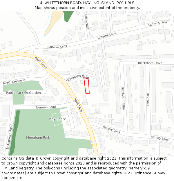 4, WHITETHORN ROAD, HAYLING ISLAND, PO11 9LS: Location map and indicative extent of plot
