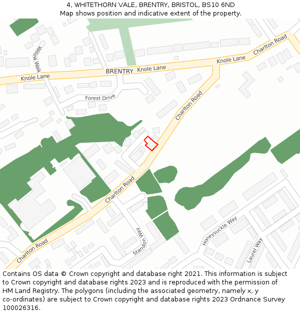 4, WHITETHORN VALE, BRENTRY, BRISTOL, BS10 6ND: Location map and indicative extent of plot
