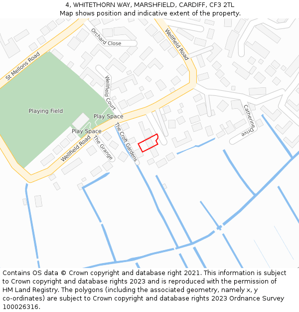 4, WHITETHORN WAY, MARSHFIELD, CARDIFF, CF3 2TL: Location map and indicative extent of plot