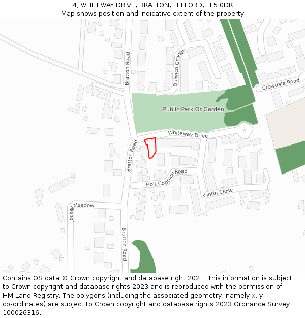 4, WHITEWAY DRIVE, BRATTON, TELFORD, TF5 0DR: Location map and indicative extent of plot